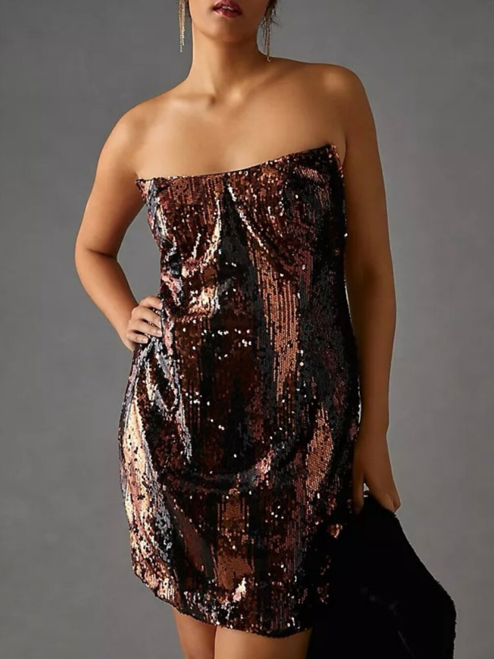 Anthropologie Strapless Sequin Mini Dress Brown/Black Size 22W NWT